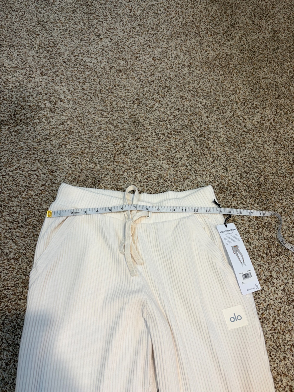 ALO Yoga Ribbed Ivory Nuse Drawstring Sweatpants - Picture 9 of 12